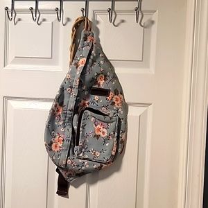 Union bay light blue with floral print cross body bag. 10x18.